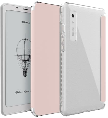 TUDIA SKN Flip V2 para Onyx Boox Palma 2 - [Auto Wake/Sleep] Funda con Tapa de Cuero Texturizado y Trasera Transparente - Rosa Transparente