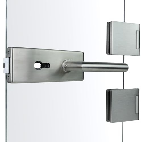 FELGNER Garniture de porte en verre Como pour cylindre profilé | 3 charnières | Serrure pour porte en verre | pour bureaux, cabinets médicaux, hôtels, restauration | Acier mat