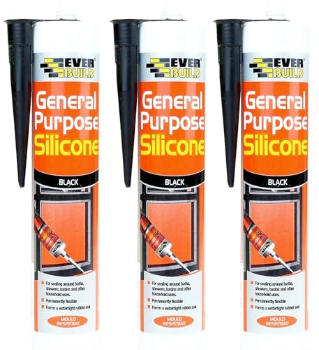 General Purpose Silicone C3 Black 280ml – Pack of 3 – Waterproof Sealant for Bathrooms, Kitchens, Windows & Doors – Flexible, Durable & Mold Resistant