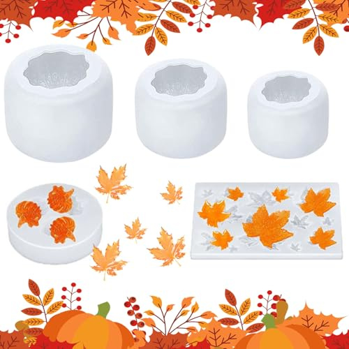 Lot de 5 moules en silicone pour citrouille, Halloween en forme de silicone, décoration d'automne, pour Halloween, Thanksgiving, décoration artisanale, bricolage