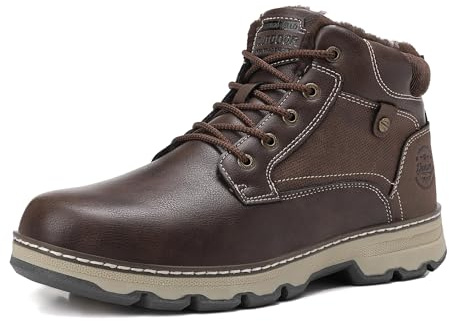 ARRIGO BELLO Botas Hombre Invierno Zapatos de Nieve Botines Cuero Cálido Trekking Boots Antideslizante Marrón Oscuro 44