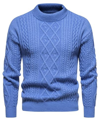 Maglione Girocollo da Uomo, Maglione Lavorato a Maglia Maglioni Uomo Invernali Girocollo Maglia Inglese Basic Maniche Lunghe Trecce Maglioncino Lavorato Maglione Uomo Trecce Golfino