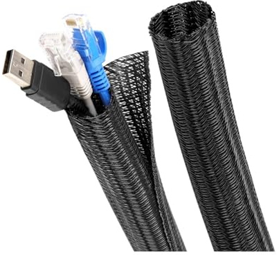 EZAGBPJK Black Cable Sleeve Self-Closed PET Braided Insulated Split Wrap Sheath USB Power Sleeving perfection(13mm,30 meters)