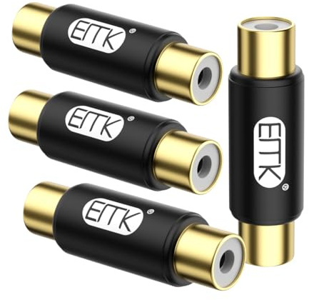 EMK 4Stück Cinch-Verlängern Adapter Kupplung Buchse zu Buchse Audio Stecker | Adapter erweitern Subwoofer RCA Kabel Vergoldeter Adapter für TV, Lautsprecher, Verstärker, Soundbar