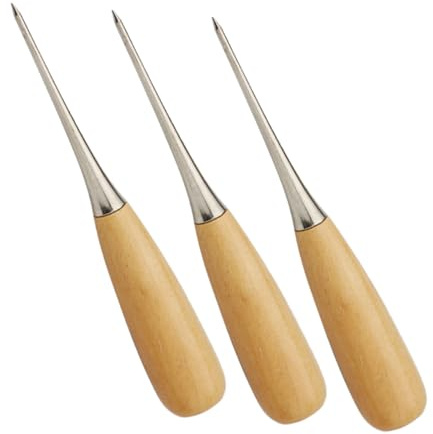 Hemobllo 3 Pezzi Punteruolo da Cucito in Legno Leggero e Portatile per Te Riparazione Scarpe e Ricamo Manuale Manico Solido e Design Ergonomico
