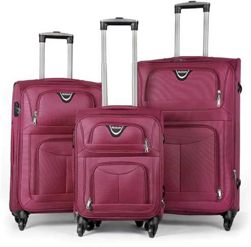 MERCURY TEXTIL - Juego de Maletas 3pcs de Tela (Burdeos)