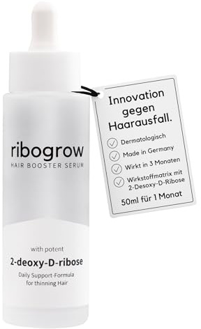 ribogrow Hair Booster Serum | Haarwachstum Serum 50ml mit 2-Desoxy-D-Ribose & Koffein | gegen Haarausfall Frauen & Männer | Pipette | Dermatest Exzellent
