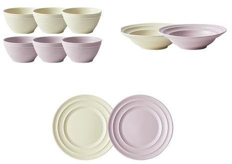 Service de Table en céramique (10 pièces) : Bols et Assiettes Beige Pastel et Lavande, Vaisselle élégante pour Les Repas Quotidiens