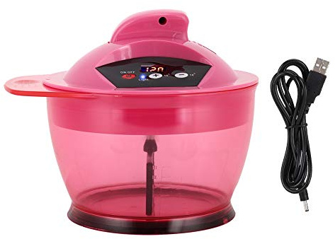 Tazón eléctrico para teñir el cabello, mezclador automático de tinte, tazón profesional para mezclar crema para teñir el cabello con aspa de ventilador extraíble, mezcla rápida y (Rosa roja)
