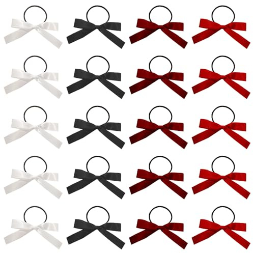 TRKETK 20 Stück Schleife Haargummi Satin Haarschleife Elastische Haarbänder Entzückend und Funkelnde Haaraccessoires Ohne Haarschäden für Damen Weihnachtsfeier Cheerleader Schulbänder