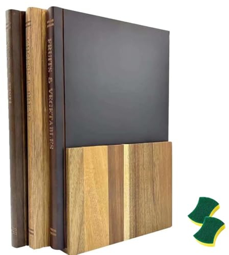 Antidérapante Planche à Découper en Forme de Livre avec Support, Compatible Lave-vaisselle Planche Cuisine en Bois Massif, Robuste Planche à Hacher pour Légumes, Fruits, Viande