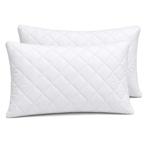 Premium Hotel Pillows – Quilted Cover & Soft Virgin Hollowfibre Filling – Down Alternative Bed Pillows for Back, Side & Stomach Sleepers – Plush & Supportive Bed Pillow 48 x 74 (Pack of 2)
