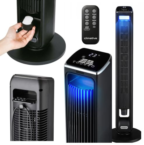 Climative Aroma ION Turmventilator 107cm WiFi Tuya, Ionisator & große Aroma Box, Starker 6m/s Wind, 90° Oszillation, 15h Timer, LED Display, Design Standventilator, Tower Fan, Ventilator + Duftöl