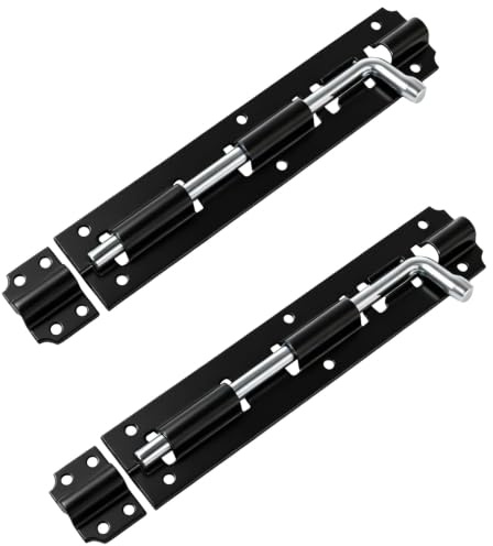2 Pack 8 Inches Tower Sliding Bolt Lock for Outdoor, Wooden Gtaes, Barn | Heavy Duty Coated Door Bolt, For Securing Shed, Garage, Fence, Warehouse Doors, Pet Room Doors and More
