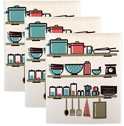 DII Swedish Dishcloths for Kitchen & Cleaning, Reusable, Machine Washable & Dishwasher Safe, Biodegradable, 7.75 x 6.75, Utensils, 3 Piece
