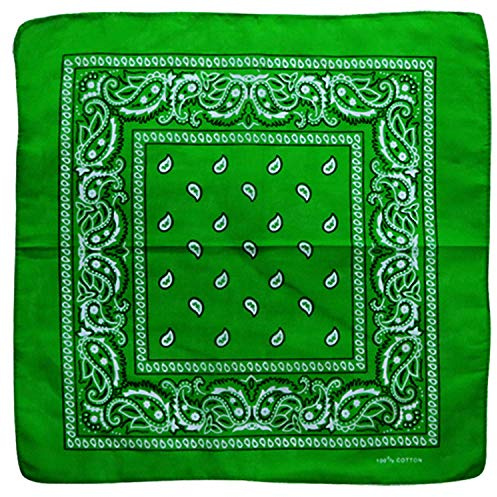 12 Stück Baumwolle Bandanas Unisex Druck Kopftuch Cowboy Bandana Stirnbänder Quadratisches Taschentuch für Männer Frauen, grün