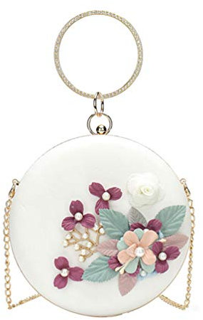 TENDYCOCO Runde Abendtasche Blumen Clutch Bag Kreis Griff Handtasche Perle Perlen Geldbörse Umhängetasche für Frauen Damen