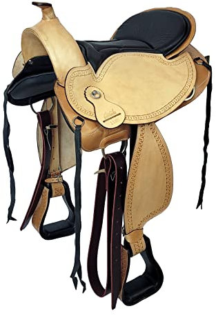 A&M Reitsport Baumloser Westernsattel Michigan Eco aus Büffelleder, Größe:16 Zoll