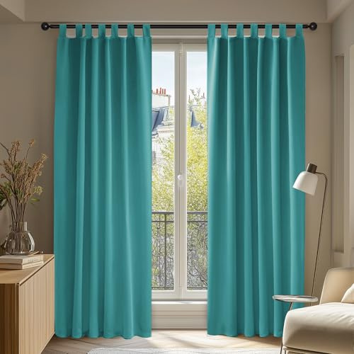Deconovo Tende Oscuranti Termiche Isolanti 140x290 CM 2 Pezzi, Tende Moderne per Soggiorno Interni, con Passanti, Turchese