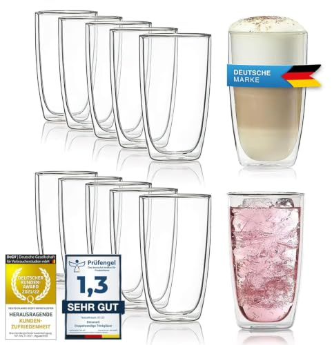 Dimono® Dubbelväggiga Borosilikatglas 12-pack – Latte Macchiato & Longdrink | Munblåsta cocktailglas med termoisolering – diskmaskinssäkra, reptåliga, optisk flytande effekt