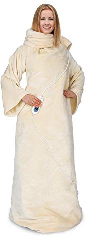 KLARSTEIN - Electric Blanket, Blanket with Sleeves, Cosy Blanket, Sofa Blanket, Power: 120 Watts, 155 x 180 cm, 3 Power Levels, Washable, Cable Length: 230 cm, Material: Coral Fleece - Beige