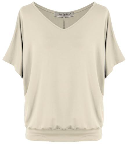 Van Der Rich ® - Tee Shirts Oversize Col V Décontractée - Femme (Beige, XL)