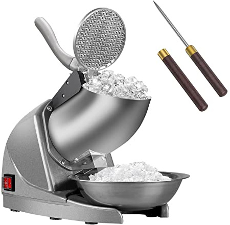 BI-DTOOL Electric Ice Crusher Triple Blades Ice Crusher Shaver 286lbs/hr Stainless Steel Shaved Ice Machine 380W Snow Cone Machine 1500 RPM Ice Shaving Machine Commercial And Domestic Silver