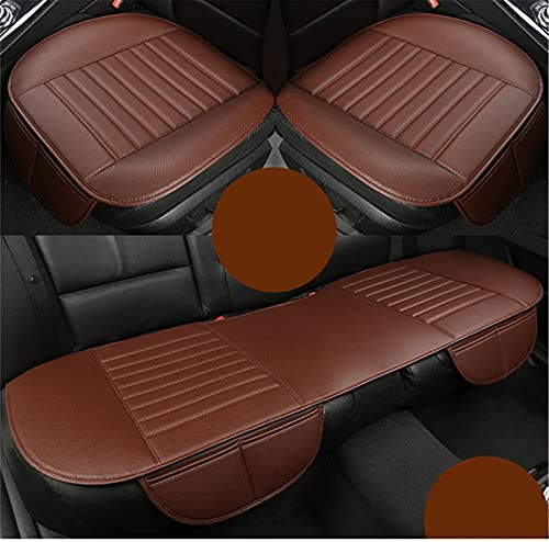 Auto Sitzauflagen Set, PU-Leder Auto Sitzkissen mit Aufbewahrungstasche, Universal Sitzbezüge Vordersitzbezüge und Rücksitzbezüge Bequem und Atmungsaktiv (Kaffee,2+1 Sitzbezüge vorne und hinten)