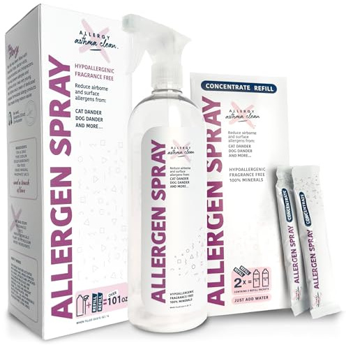 Allergy Asthma Clean Allergen Spray, Pets, Dust Allergies & More, Air & Surface Control, Just Add Water, Bottle Plus Two Refills, Over 100oz Total