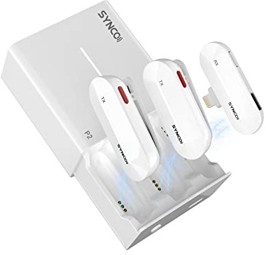 SYNCO Kabelloses Lavalier Mikrofon für iPhone, P1SL 2.4GHz Lavalier-Mikrofon Drahtlos für iPad mit Ladekoffer 【Lightning-MFi Zertifiziert】 Plug & Play, Mikrofon-Lavalier-Wireless-Funkmikrofon-Handy