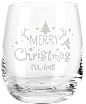 GRAVURZEILE Teelichthalter aus Glas mit Gravur - Merry Christmas - Weihnachtsdeko zum Verschenken - Geschenke für Frauen und Männer zu Weihnachten Nikolaus und Wichtel - Mit Personalisierung