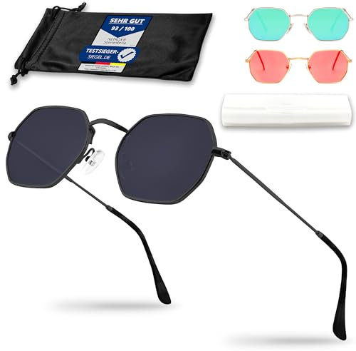 Netrox - Sonnenbrille Vintage Metallrahmen + Microfaserbeutel - UV400-Schutz - Unisex für Herren und Damen, Sonnenbrillen, Sunglasses, eckig, retro, schwarz