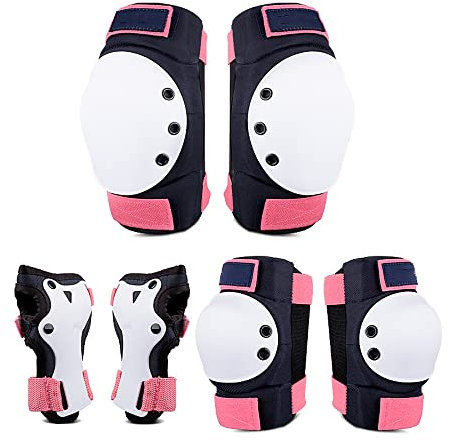 LTLCLZ Knieschützer Für Erwachsene Teenager Ellbogenschützer Handgelenkschutz Verstellbar Schutzausrüstung Inline Skating Radfahren Skateboard Scooter,Rosa,L