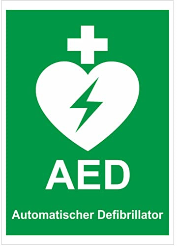 INDIGOS UG - PVC-Schild 5mm - Sicherheit - Warnung - AED Defibrillator - 200x150 mm - Hotel, Firma, Schutz, Kita, Arzt, Praxis, Wohnung
