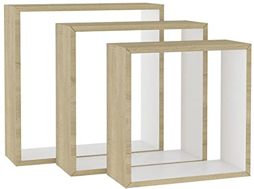 vidaXL Würfelregal 3-TLG. Wandregal Hängeregal Regalwürfel Cube Lounge CD Regal Dekoregal Schweberegal Büroregal Bücherregal Weiß Sonoma-Eiche
