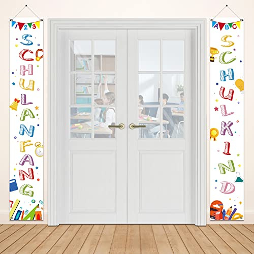 Koliphy Einschulung Deko, 2 Stück Weiß Alles Gute Zum Schulanfang Tür Banner für Schüler, Endlich Schulkind Einschulung Banner Veranda Dekoration für Kinder Mädchen und Jungen