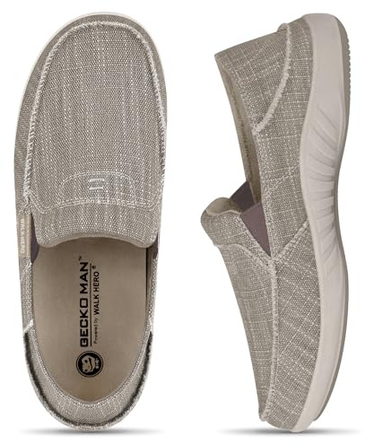 Mens Slip On Shoes, Mens Boat Shoes with Arch Support, Orthopedic Canvas Loafers for Plantar Fasciitis, Indoor & Outdoor Walking Slippers Shoes for Pain Relief (11, Beige)