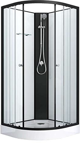 Sanotechnik Komplettduschkabine Balaton?2 Schwarz 90×90×203?cm – All?in?One Komplettdusche | 4?mm ESG-Sicherheitsglas, Einhebelmischer & Handbrause, Glasablage, Eck-Schiebetür, PS11B