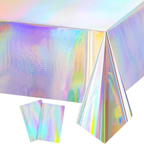 2PCS Regenbogen Bunt Tischdecke Wasserdicht Plastik Bierbank Folientischdecke für Kindergeburtstag Party Dekorationen 137 x 274cm