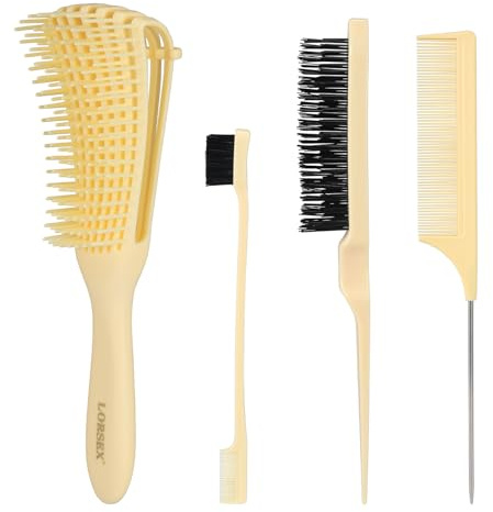 LORSEX Cepillo para el cabello, cepillo para desenredar el cabello natural para cabello afro 3a a 4c Cabello rizado ondulado enredado con juego de cepillo para peluquín de 3 piezas (amarillo claro)