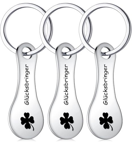 Otuuz 3 Porte-Clés de Panier d'Achat Porte-Clés de Caddie en Acier Inoxydable Jetons de Caddie Amovibles Porte-Clés de Chariot de Magasinage Porte-Bonheur de Trèfle Puce pour Caddie (Couleur Inox)