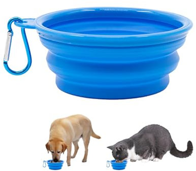 1 cuenco plegable azul para mascotas con mosquetón, cuenco para perros de plástico, plegable, a prueba de fugas, apto para mascotas