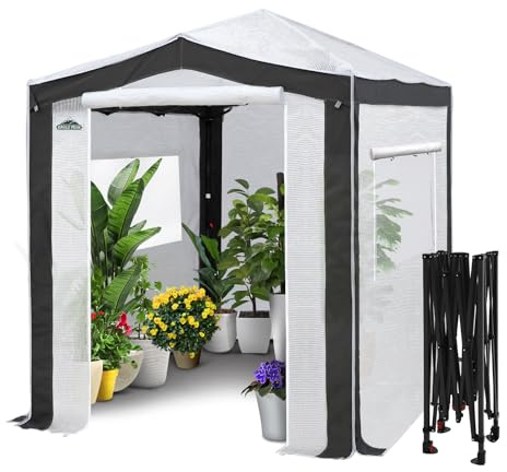 EAGLE PEAK 8x6 Portable Walk in Greenhouse with Polyester Reinforced Corners, Instant Pop Up Indoor Outdoor Gardening Green House, Roll Up Zipper Entry Doors and Mesh Windows, Gray/White