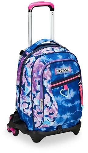 SEVEN Trolley école Jack 3 roues, violet fuchsia, Custom Cloud, 3 en 1, triple usage, sac à dos avec chariot détachable, poche porte-bouteille et système croisé, sac à dos d'école voyage, fille,