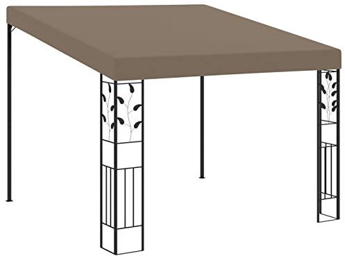 Mengtu Wand-Pavillon mit Dach UV Schutz Anbaupavillon Sonnenschutz Pergola Gartenpavillon Gartenzelt Partyzelt Terrassendach Überdachung 3x3x2,5 m Taupe Garten Möbel