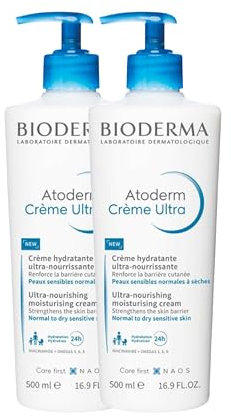 Atoderm Crème Ultra | Soin Quotidien Hydratant Ultra-Nourrissant | Nourrit la Peau | Délicatement Parfumée | Très bonne Tolérance | Fabriqué en France | Lot de 2x500ML