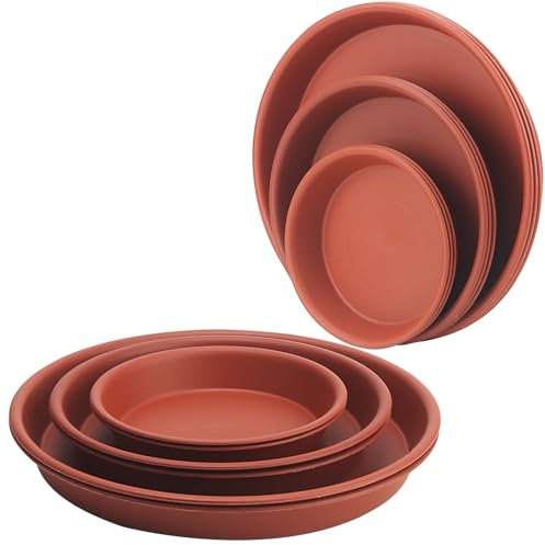 DAKFOOK 15 PCS 3 Sizes Plastic Plant Pot Saucer, 19cm/24cm/30cm Red Round Flower Drip Trays, Garden Planter Saucers for Indoor Outdoor Plant