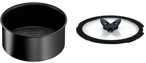 Tefal Ingenio Casserole 18 cm, Induction, Revêtement antiadhésif, Indicateur de démarrage de cuisson & Ingenio Couvercle en verre 18 cm,Rangement gain de place,Poignée rabattable