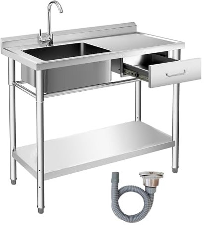 Lavandino da esterno a libera installazione lavello cucina con mobile Lavabo Da Esterno Lavello Cucina Commerciale Indipendente Lavello in Acciaio Inox for fessura sinistra Ristorante Lavanderia(Size: