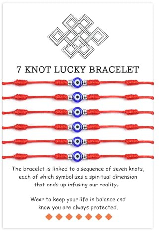 VU100 6 Stück Rotes Armband Böser Blick Armband Evil Eye | Kabbalah 7 Knoten Rote Seil Armbänder Nazar Amulett Verstellbare Glück Freundschaft Armband Geschenk für Damen Herren Freund